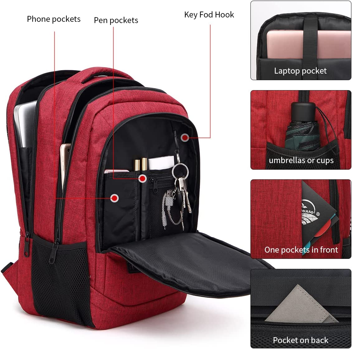 Monsdle Travel Laptop Backpack Anti Theft Water Resistant Backpacks School Computer Bookbag with USB Charging Port for Men Women College Students Fits 15.6 Inch Laptop (Black) - Image 4